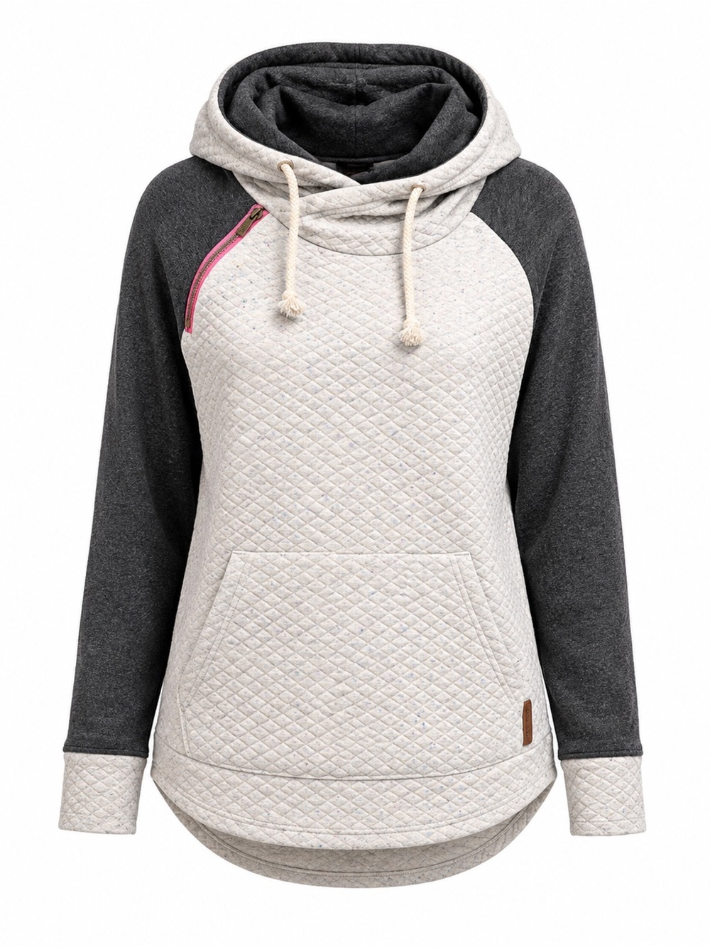 Ampersand Avenue XXL Quilted Double Hood Hoodie Grey Charcoal Pink Zip